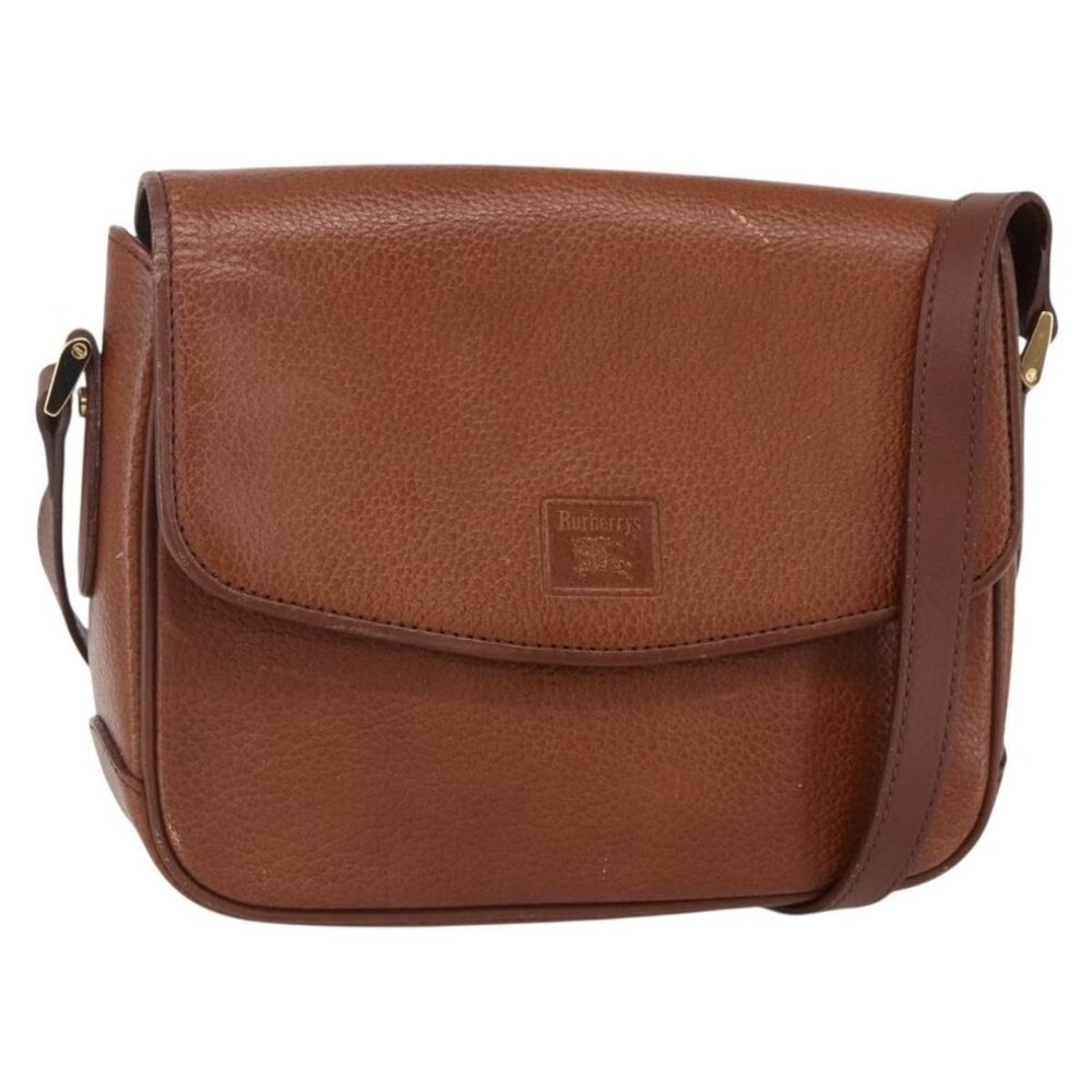 Authentic Burberrys Shoulder Bag Leather Gold Brown